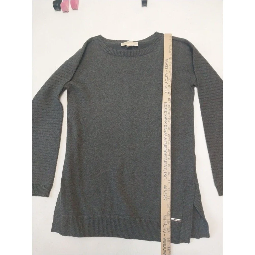 Michael Kors Gray/Navy Cotton Pullover Sweater Women's Sm. Crew Long Sleeve